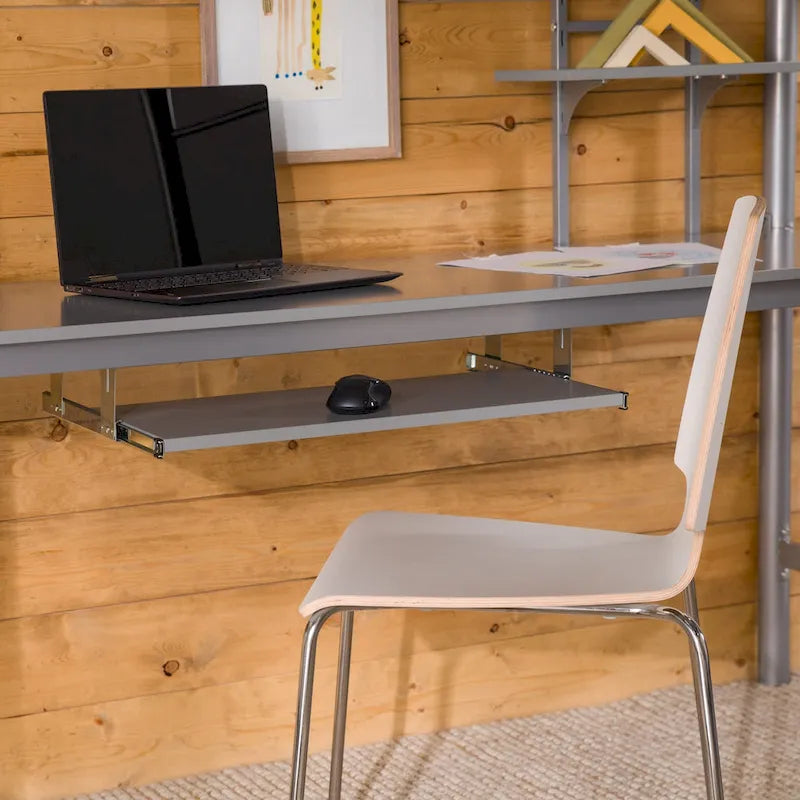 Twin Metal Loft Bed with Built-in Desk, Silver Finish, Space-Saving Design for Teens