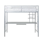Letto a soppalco singolo in metallo con scrivania integrata, finitura argento, design salvaspazio per ragazzi