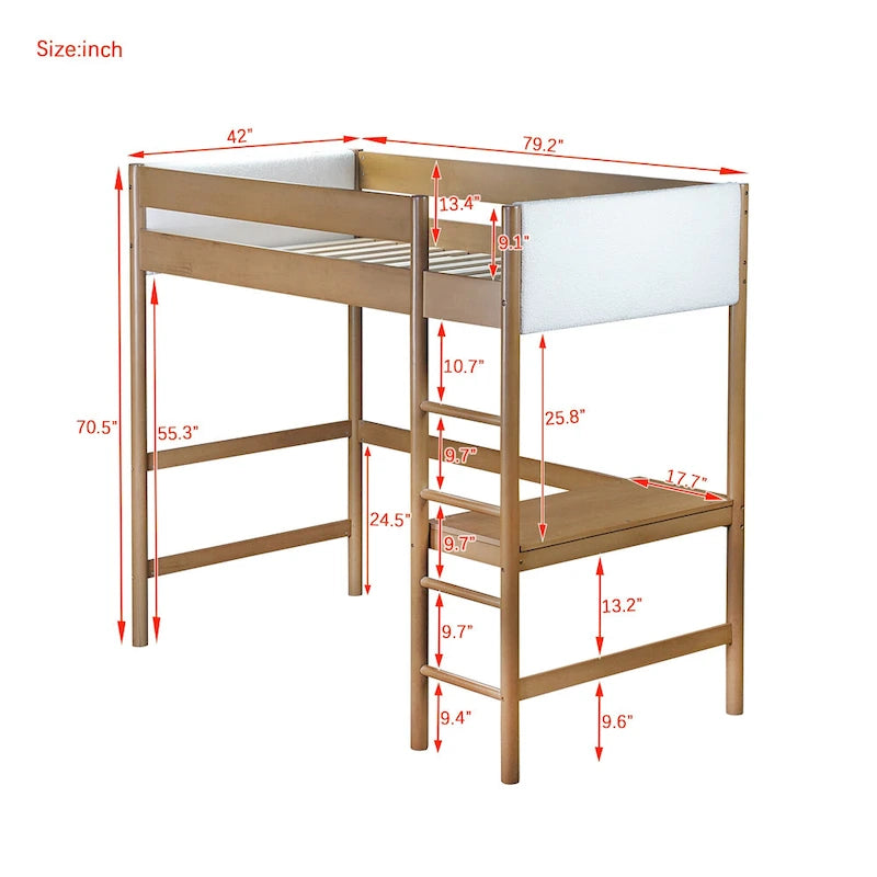 Letto a soppalco singolo con scrivania