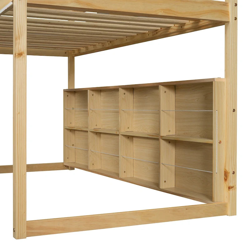 Letto a soppalco singolo con tenda da gioco, design a casetta, scivolo e scaletta