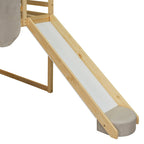 Letto a soppalco singolo con tenda da gioco, design a casetta, scivolo e scaletta