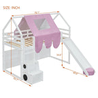 Letto a soppalco singolo con tenda da gioco, design a casetta, scivolo e scaletta