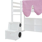 Letto a soppalco singolo con tenda da gioco, design a casetta, scivolo e scaletta