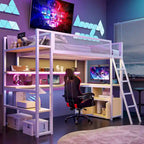 Letto a soppalco singolo in metallo con scrivania a LED e contenitore