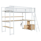 Twin Metal Loft Bed with LED Desk & Storage
