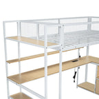Letto a soppalco singolo in metallo con scrivania a LED e contenitore