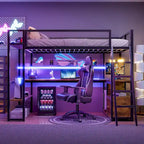 Letto a soppalco singolo in metallo con scrivania a LED e contenitore