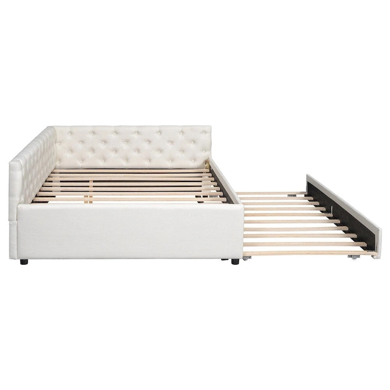 Letto a piattaforma imbottito capitonné con bottoni, misura Full XL