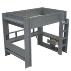 Letto a soppalco full-size con scrivania, mensole multi-contenitore, LED, stazione di ricarica