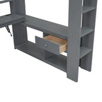 Letto a soppalco full-size con scrivania, mensole multi-contenitore, LED, stazione di ricarica