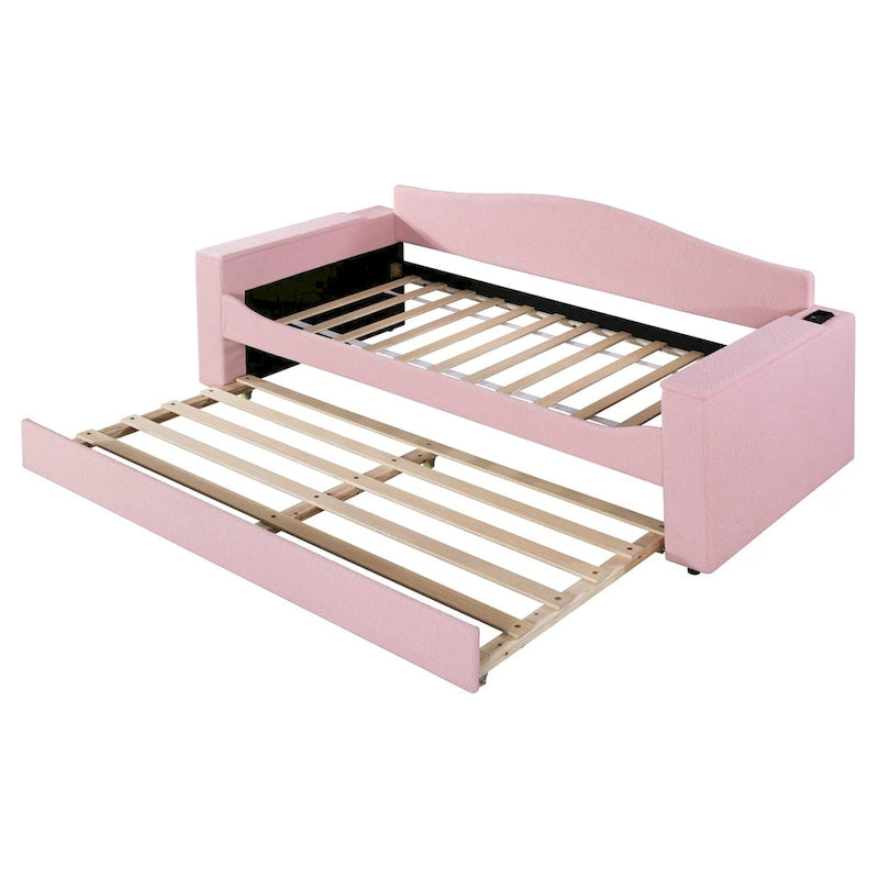 Divano Letto Singolo Imbottito con Braccioli Contenitore, Letto Estraibile e Sistema Audio Bluetooth Integrato di Ultima Generazione, in Pile Orsetto, Grigio
