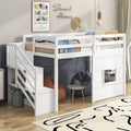 Letto a soppalco singolo con scala contenitore e finestra, struttura in legno