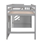 Letto a soppalco singolo con scala contenitore e finestra, struttura in legno
