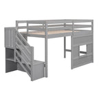Letto a soppalco singolo con scala contenitore e finestra, struttura in legno