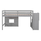 Letto a soppalco singolo con scala contenitore e finestra, struttura in legno