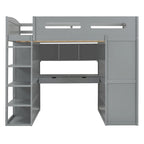 Letto a soppalco full-size con scrivania, armadi, 4 cassetti e 4 ripiani-Bianco