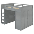 Letto a soppalco full-size con scrivania, armadi, 4 cassetti e 4 ripiani-Bianco