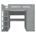 Letto a soppalco full-size con scrivania, armadi, 4 cassetti e 4 ripiani-Bianco