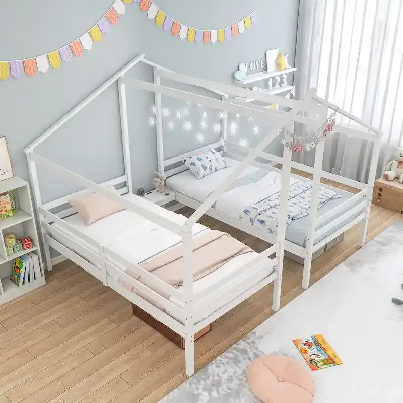 Telaio Letto per Bambini Doppio Singolo con Tavolino Integrato e Porta di Ricarica USB, Legno