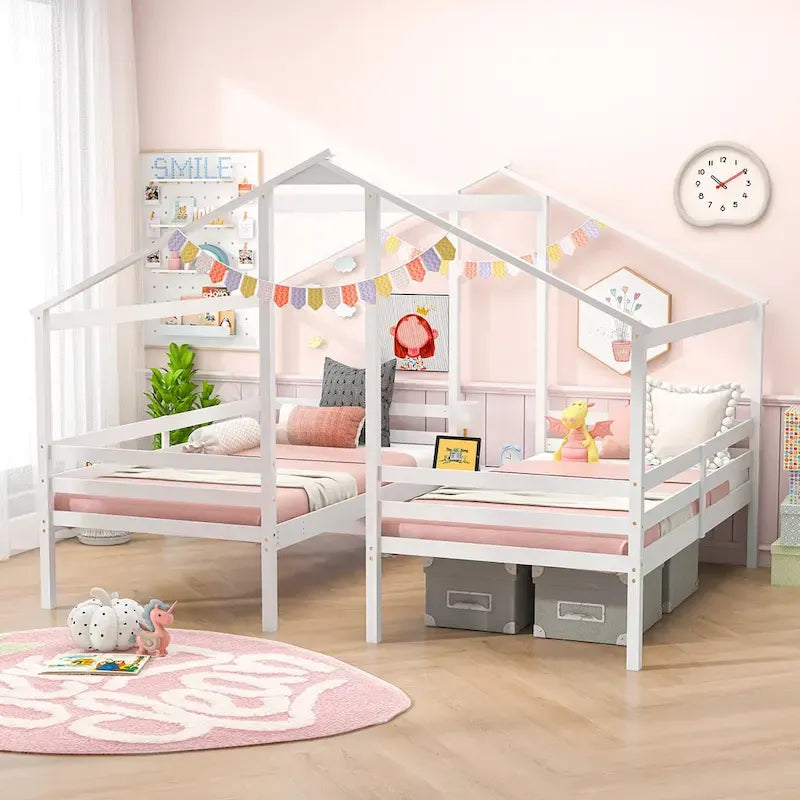 Telaio Letto per Bambini Doppio Singolo con Tavolino Integrato e Porta di Ricarica USB, Legno