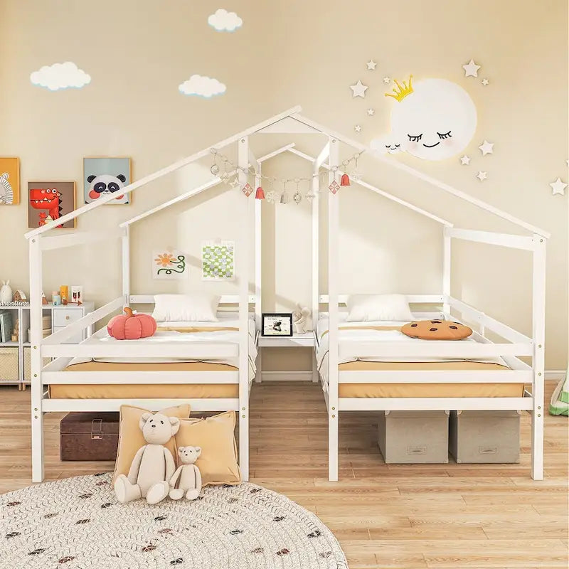 Telaio Letto per Bambini Doppio Singolo con Tavolino Integrato e Porta di Ricarica USB, Legno