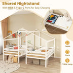 Telaio Letto per Bambini Doppio Singolo con Tavolino Integrato e Porta di Ricarica USB, Legno