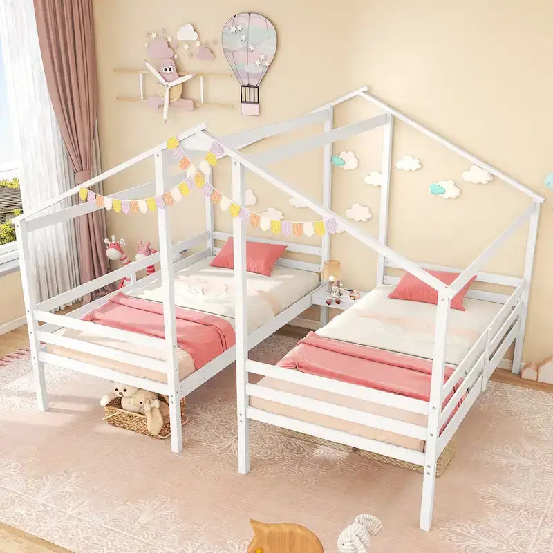 Telaio Letto per Bambini Doppio Singolo con Tavolino Integrato e Porta di Ricarica USB, Legno