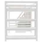 Letto a soppalco singolo con mensole, scala contenitore, piccolo armadio e luce LED bianca, bianco