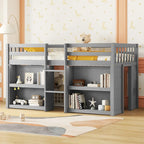 Letto rialzato basso per bambini Twin Size con mensole a due ripiani e luce LED