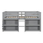 Letto rialzato basso per bambini Twin Size con mensole a due ripiani e luce LED
