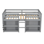 Letto rialzato basso per bambini Twin Size con mensole a due ripiani e luce LED