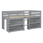 Letto rialzato basso per bambini Twin Size con mensole a due ripiani e luce LED