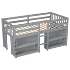 Letto rialzato basso per bambini Twin Size con mensole a due ripiani e luce LED