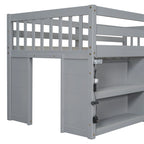 Letto rialzato basso per bambini Twin Size con mensole a due ripiani e luce LED