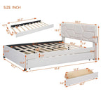Brick Pattern Headboard Bed Frame Linen Fabric Upholstered Platform Bed, Wood Panel Bed wTrundle Bed & 2 Drawers,Low Profile Bed