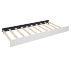 Struttura letto con testiera motivo mattoni, letto a piattaforma rivestito in tessuto lino, letto a pannello in legno con letto estraibile e 2 cassetti, letto a basso profilo
