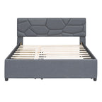 Struttura letto con testiera motivo mattoni, letto a piattaforma rivestito in tessuto lino, letto a pannello in legno con letto estraibile e 2 cassetti, letto a basso profilo