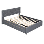 Struttura letto con testiera motivo mattoni, letto a piattaforma rivestito in tessuto lino, letto a pannello in legno con letto estraibile e 2 cassetti, letto a basso profilo