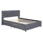 Struttura letto con testiera motivo mattoni, letto a piattaforma rivestito in tessuto lino, letto a pannello in legno con letto estraibile e 2 cassetti, letto a basso profilo