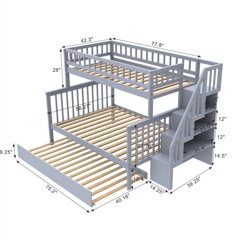 Letto a castello a scala versatile con spazio extra e caratteristiche di sicurezza