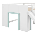 Letto a Soppalco Basso Full Size con Scivolo Incorporato, Struttura del Letto in Legno Massello con 3 Cassetti Portaoggetti e 2 Ante per Camera da Letto di Bambini e Ragazzi