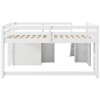 Letto a Soppalco Basso Full Size con Scivolo Incorporato, Struttura del Letto in Legno Massello con 3 Cassetti Portaoggetti e 2 Ante per Camera da Letto di Bambini e Ragazzi
