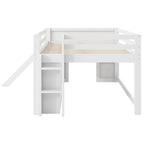 Letto a Soppalco Basso Full Size con Scivolo Incorporato, Struttura del Letto in Legno Massello con 3 Cassetti Portaoggetti e 2 Ante per Camera da Letto di Bambini e Ragazzi