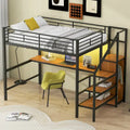 Letto a soppalco in metallo full size con scrivania e armadio piccolo, letto a soppalco a LED salvaspazio con struttura robusta e scala contenitore