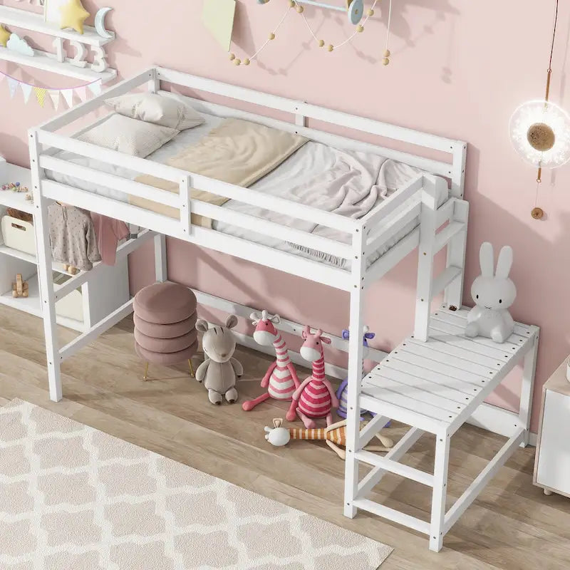 Letto a soppalco alto in legno di pino di dimensioni singole con scaletta