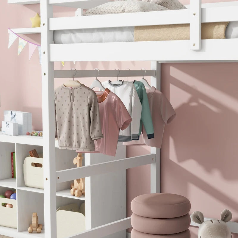 Letto a soppalco alto in legno di pino di dimensioni singole con scaletta