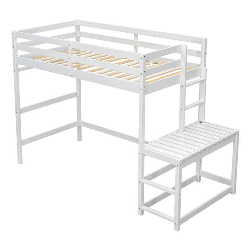 Letto a soppalco alto in legno di pino di dimensioni singole con scaletta