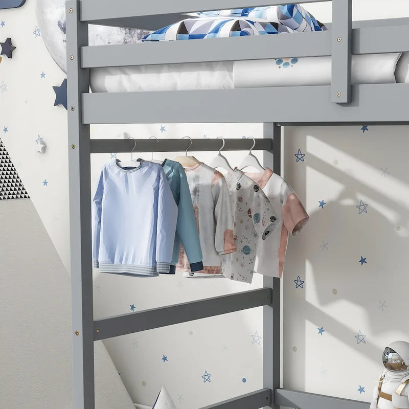 Letto a soppalco alto in legno di pino di dimensioni singole con scaletta