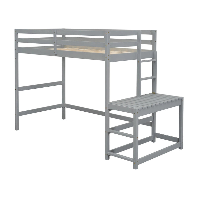 Letto a soppalco alto in legno di pino di dimensioni singole con scaletta