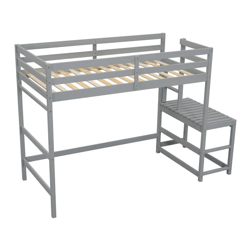 Letto a soppalco alto in legno di pino di dimensioni singole con scaletta